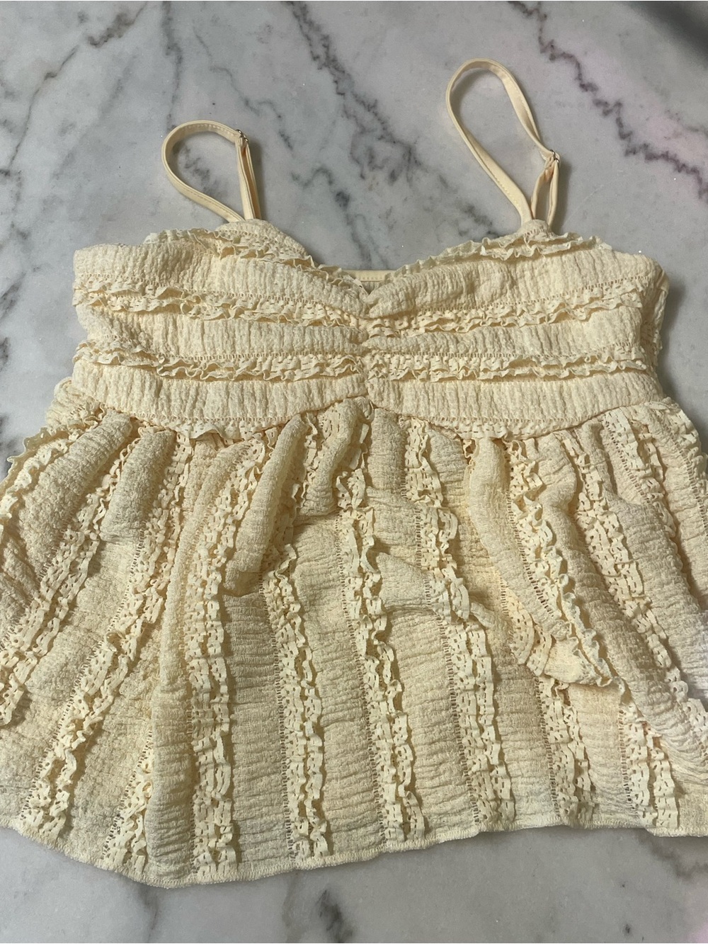 NWOT size Medium Cream Ruffle Smocked Camisole Top so soft